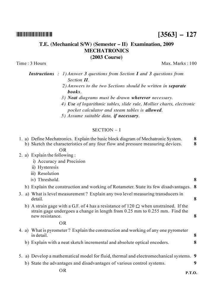 Analysis of Mechatronics Exam Questions and Topics | PDF | Gear | Belt ...