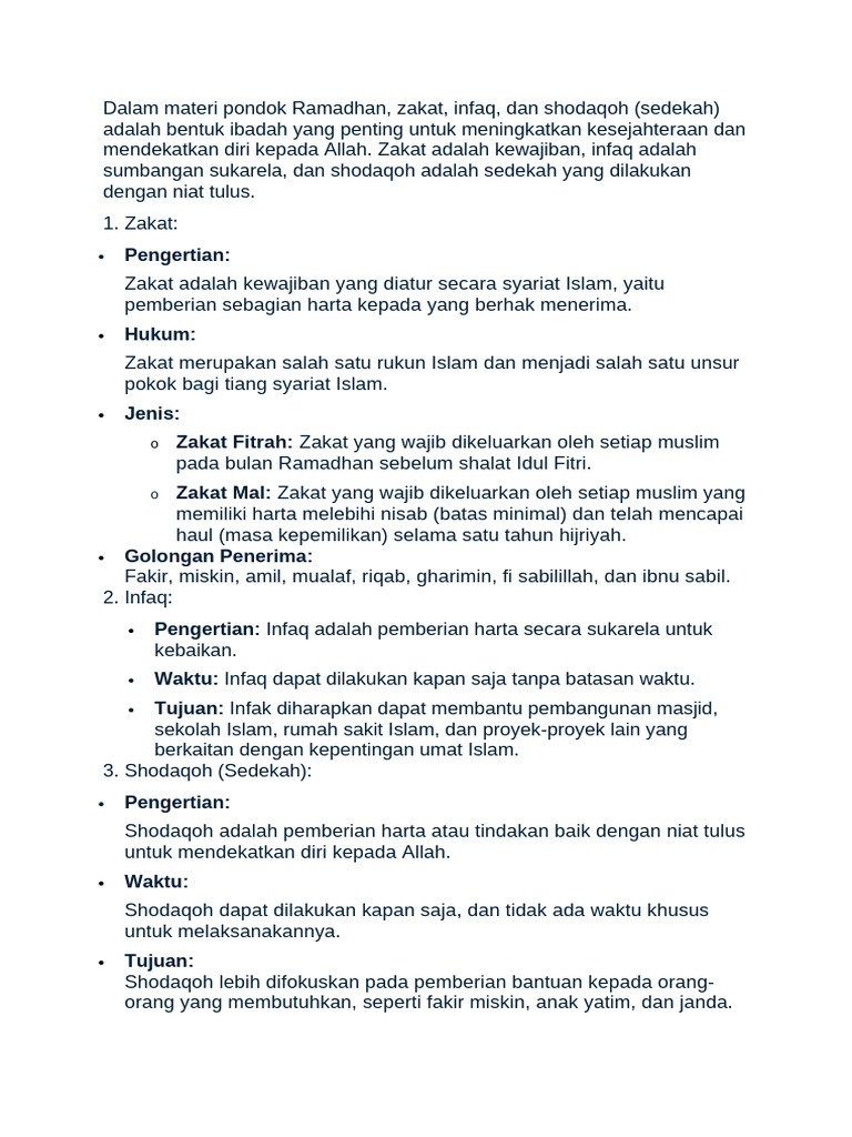 Tujuan dan Pengertian Infaq dalam Islam | PDF