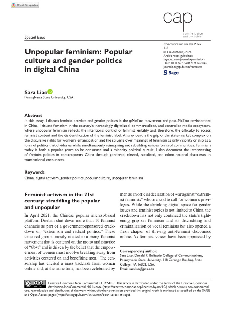 Unpopular Feminism and Digital Activism in China | PDF | Gender Studies ...