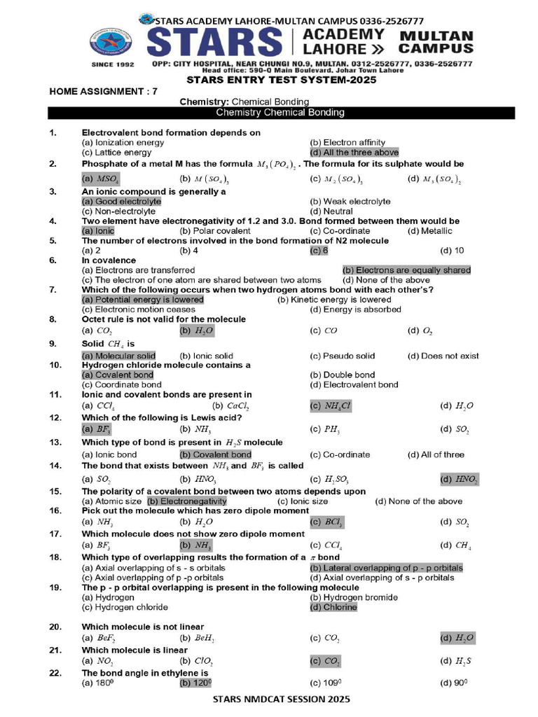 Assignment 7 Chemistry Regular Session 2025 - Key - Page-0001 | PDF