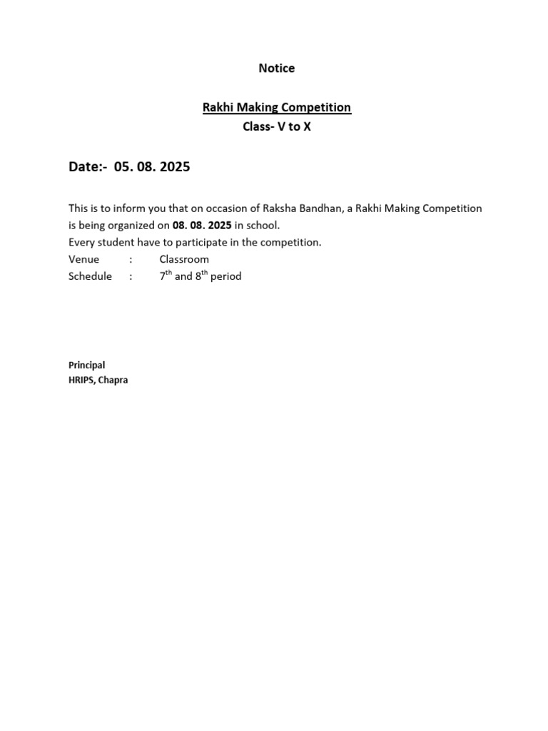 Rakhi Making Competition Notice 2025 | PDF