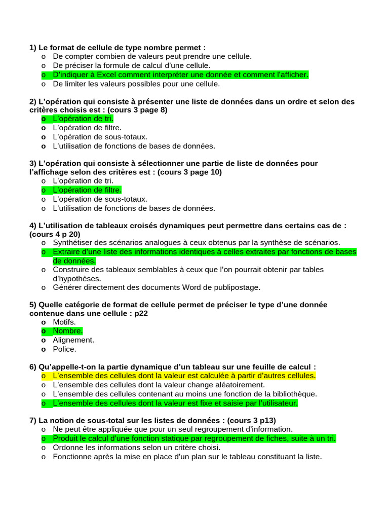 Informatique QCM Avec Reponse | PDF | Microsoft Excel | Feuille de calcul