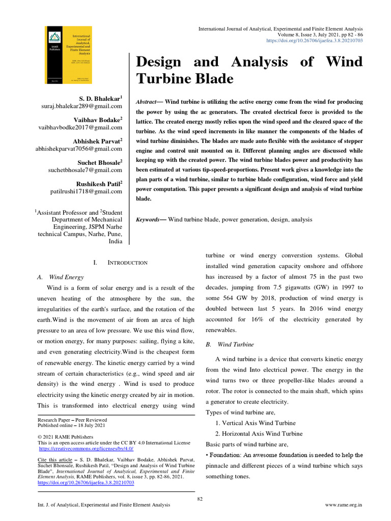 Design and Analysis of Wind Turbine Blade | PDF | Wind Power | Airfoil