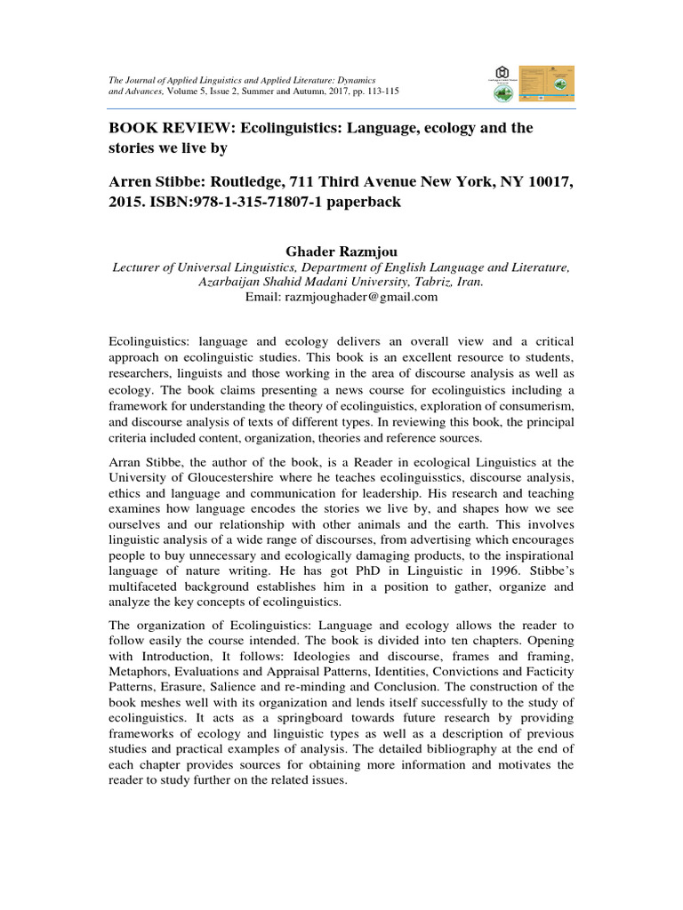 Ecolinguistics Language Ecology and The | PDF | Framing (Social ...