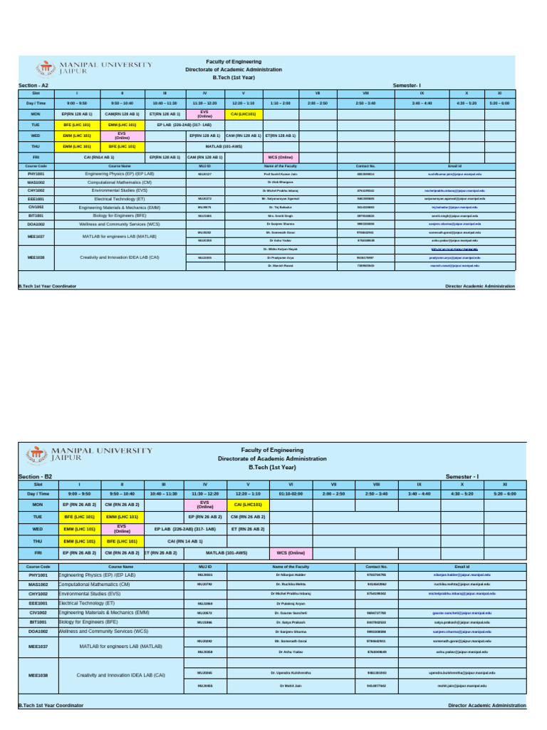 B.Tech 1st Year Semester I Timetable | PDF | Academic Discipline ...