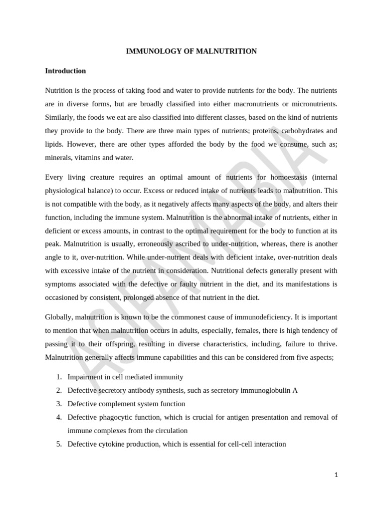 Impact of Malnutrition on Immunity | PDF | Immune System | Nutrients