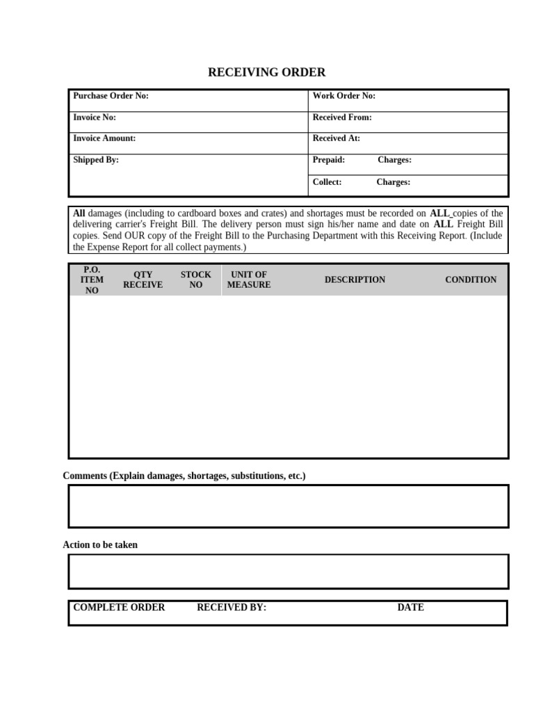 Receiving Order and Freight Bill Process | PDF