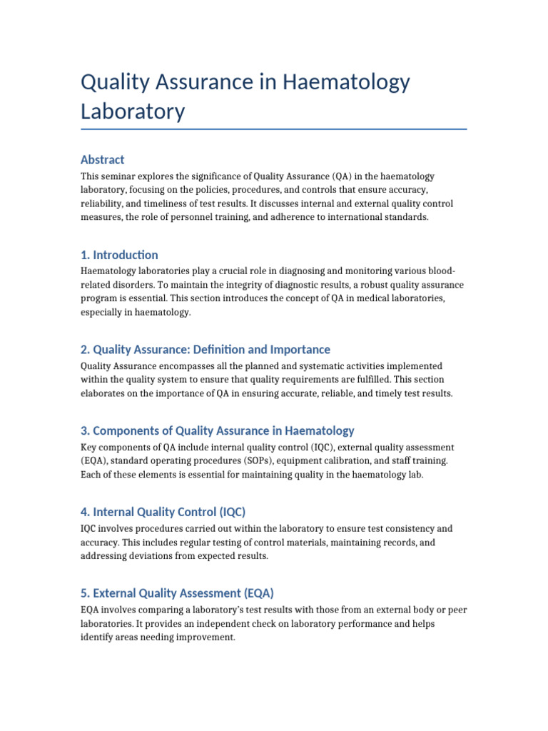 Quality Assurance in Haematology Labs | PDF | Quality Assurance ...