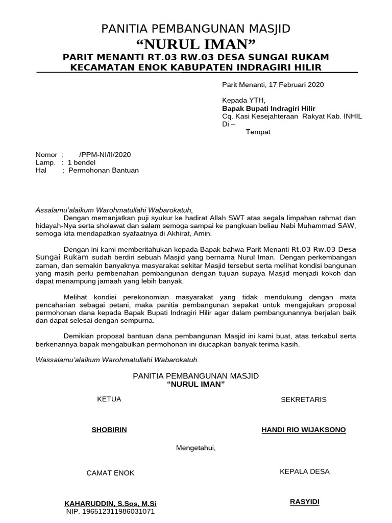 Proposal Pembangunan Masjid Nurul Iman | PDF