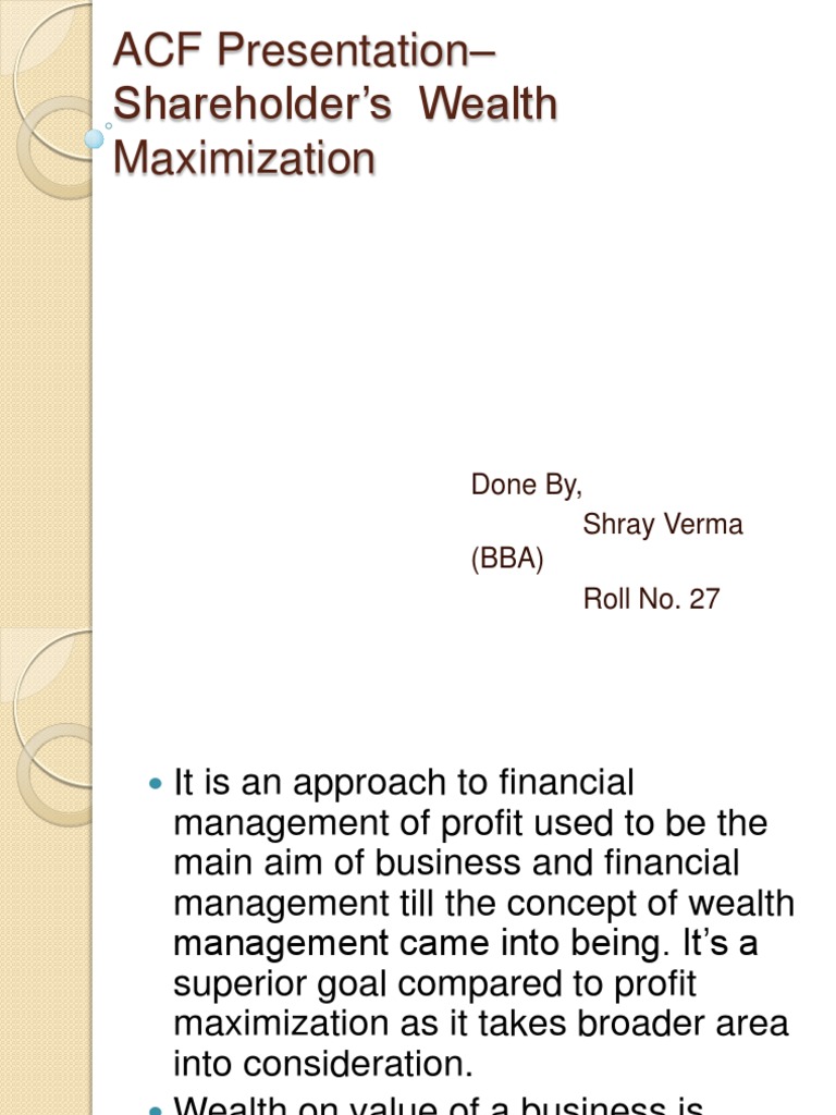 Shareholder's Wealth Maximization PDF Wealth Capitalism