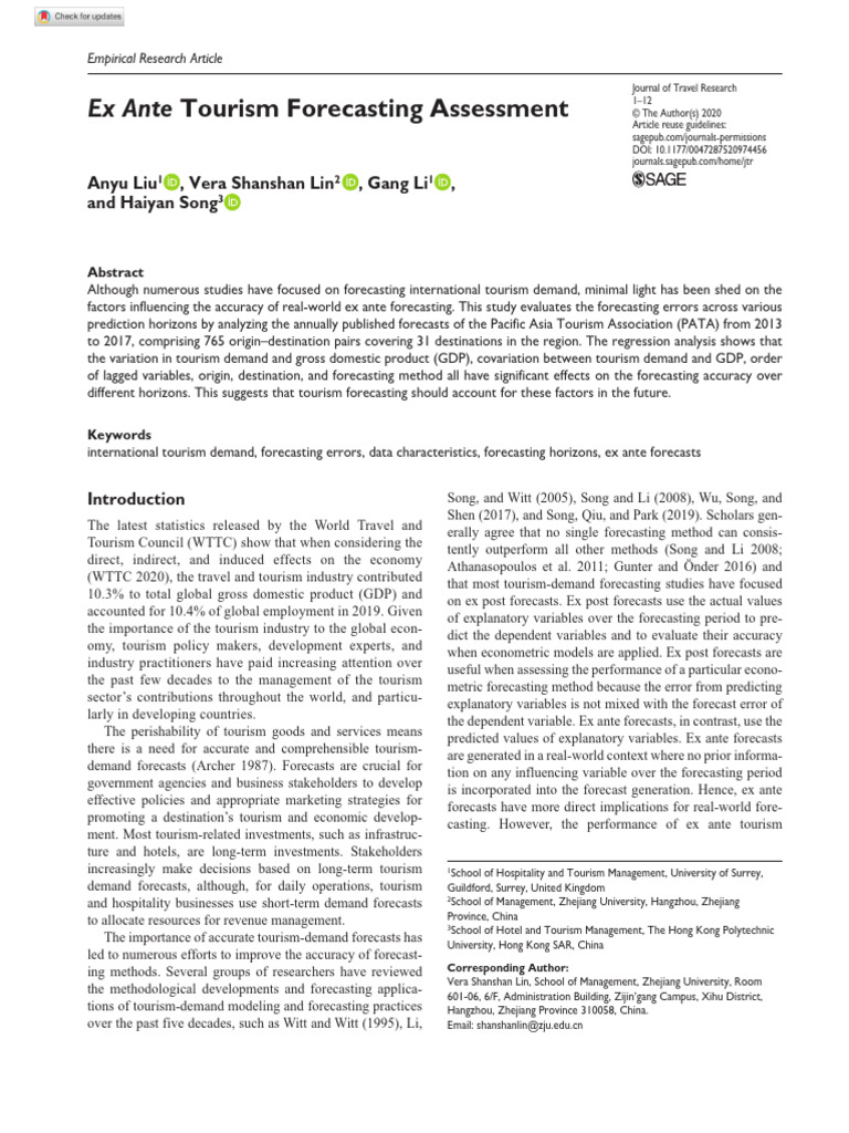 Ex Ante Tourism Forecasting Errors Analysis | PDF | Forecasting ...