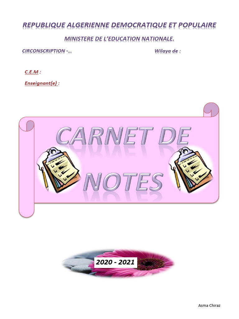 Cahier de notes enseignant 2020-2021 | PDF