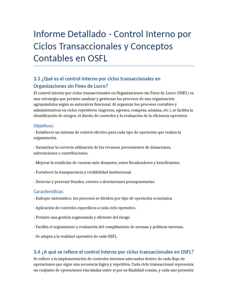 Informe Detallado Control Interno OSFL | PDF | Contabilidad | Business