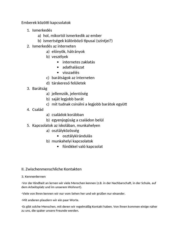 Emberek Közötti Kapcsolatok | PDF