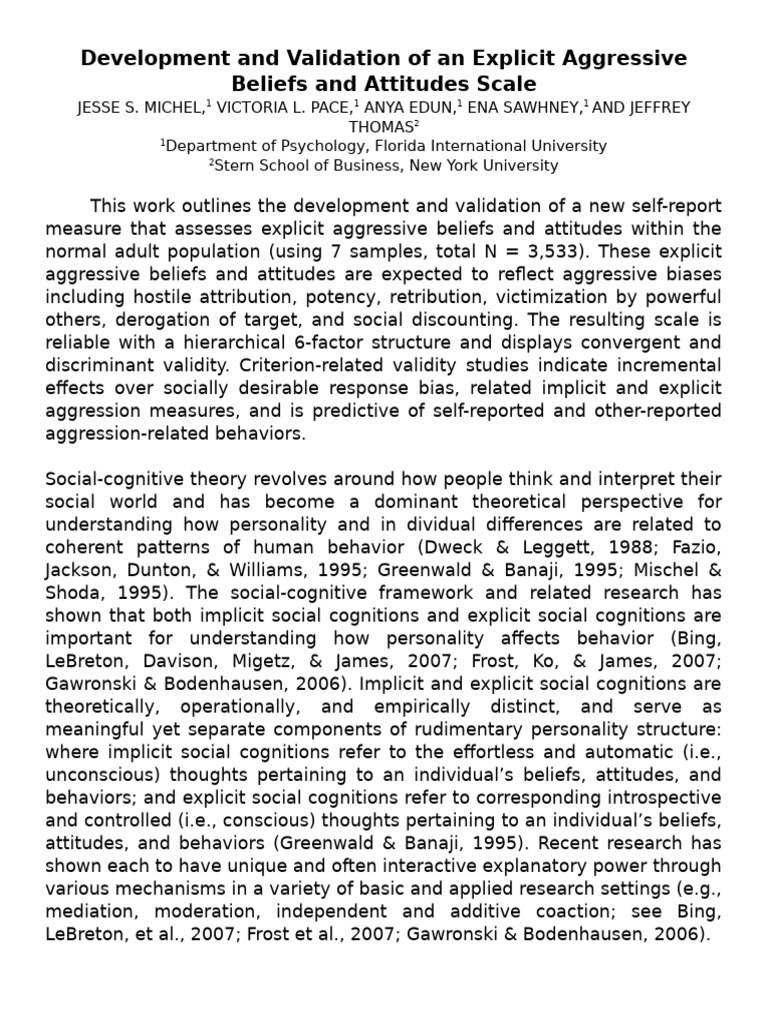 Development and Validation of an Aggressive Beliefs and Attitudes Scale ...