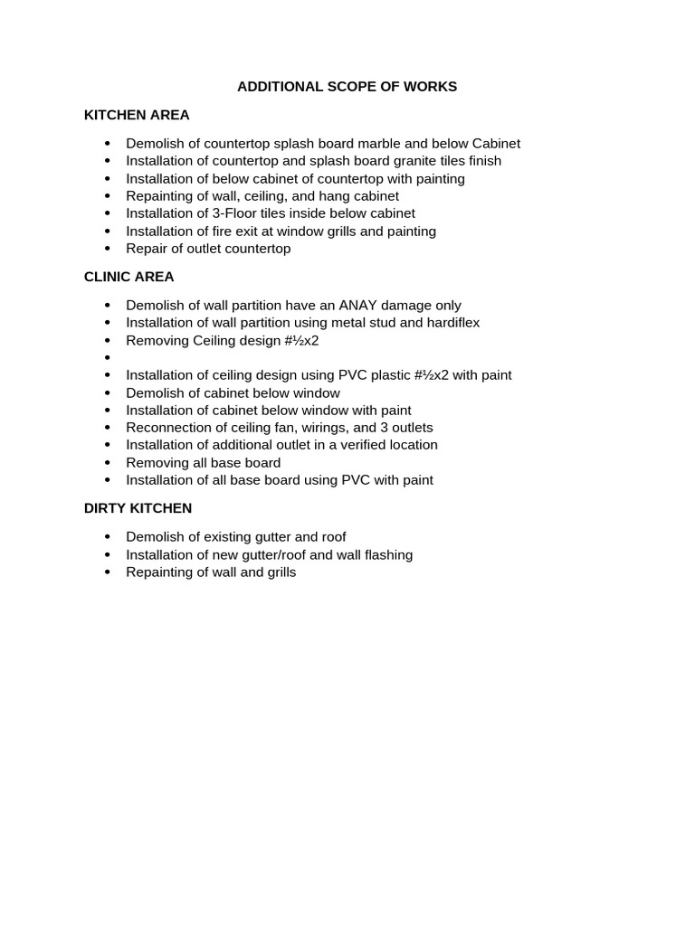 Kitchen and Clinic Renovation Scope | PDF