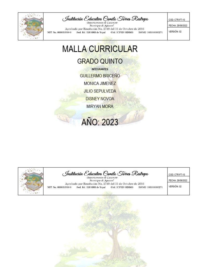Malla Curricular Grado Quinto - 2023 | PDF | Plan de estudios | Organismos