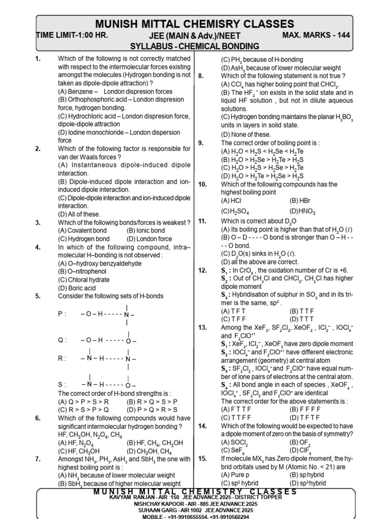 JEE Advance 2025 Chemistry Syllabus | PDF | Intermolecular Force ...