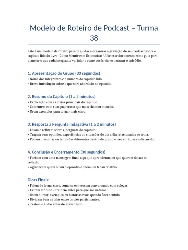 Modelo de Roteiro para Podcast | PDF
