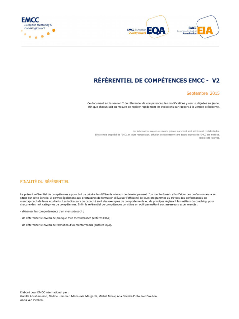 Référentiel de Compétences EMCC V2 | PDF | Mentorat | Comportement ...