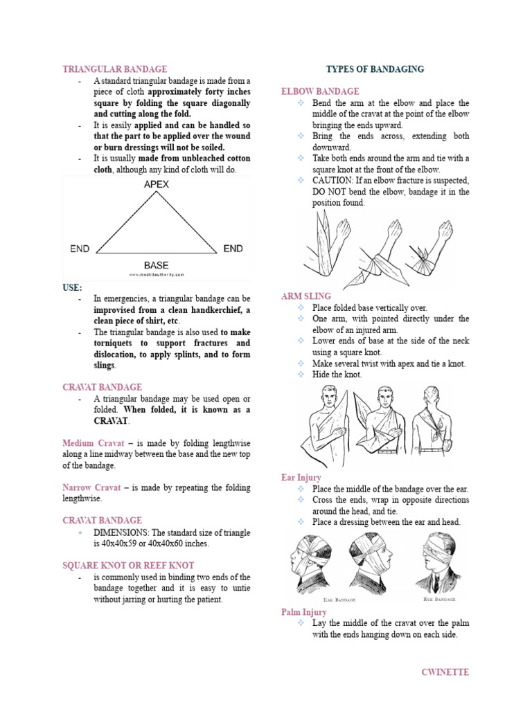 Bandaging Techniques with Triangular Bandage | PDF | Injury ...