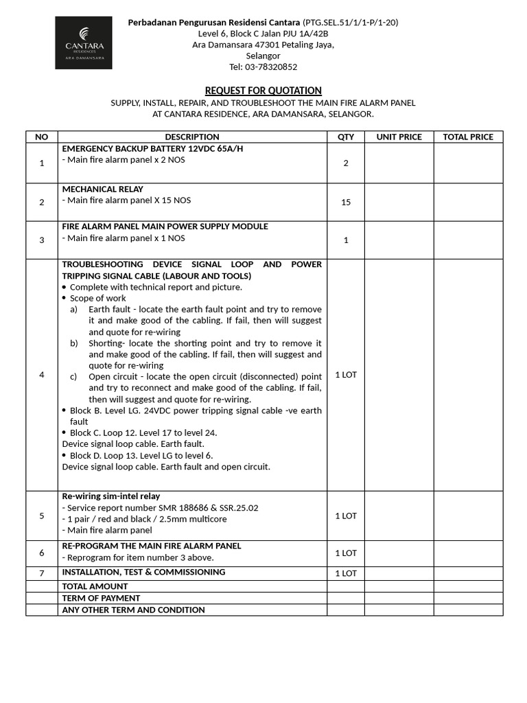 Request For Quotation Fire Alarm | PDF | Electronics | Electricity