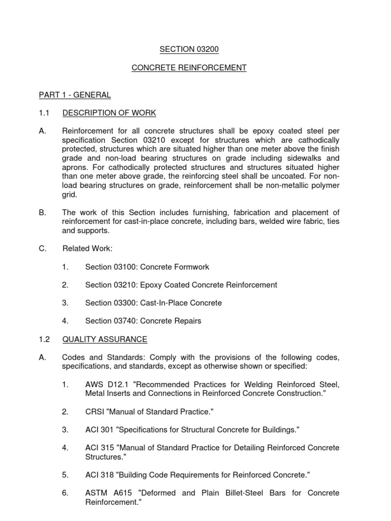 Concrete Reinforcement Specifications | PDF | Reinforced Concrete ...