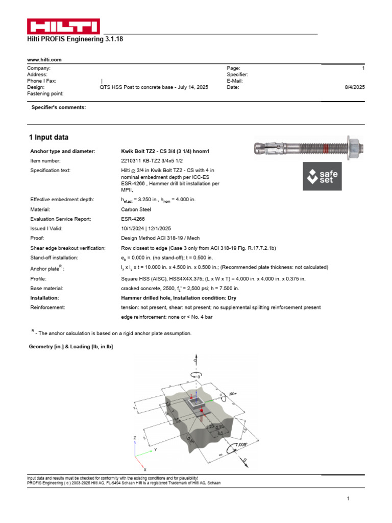 Drafts - QTS HSS Post To Concrete Base - July 14, 2025 | PDF | Building ...