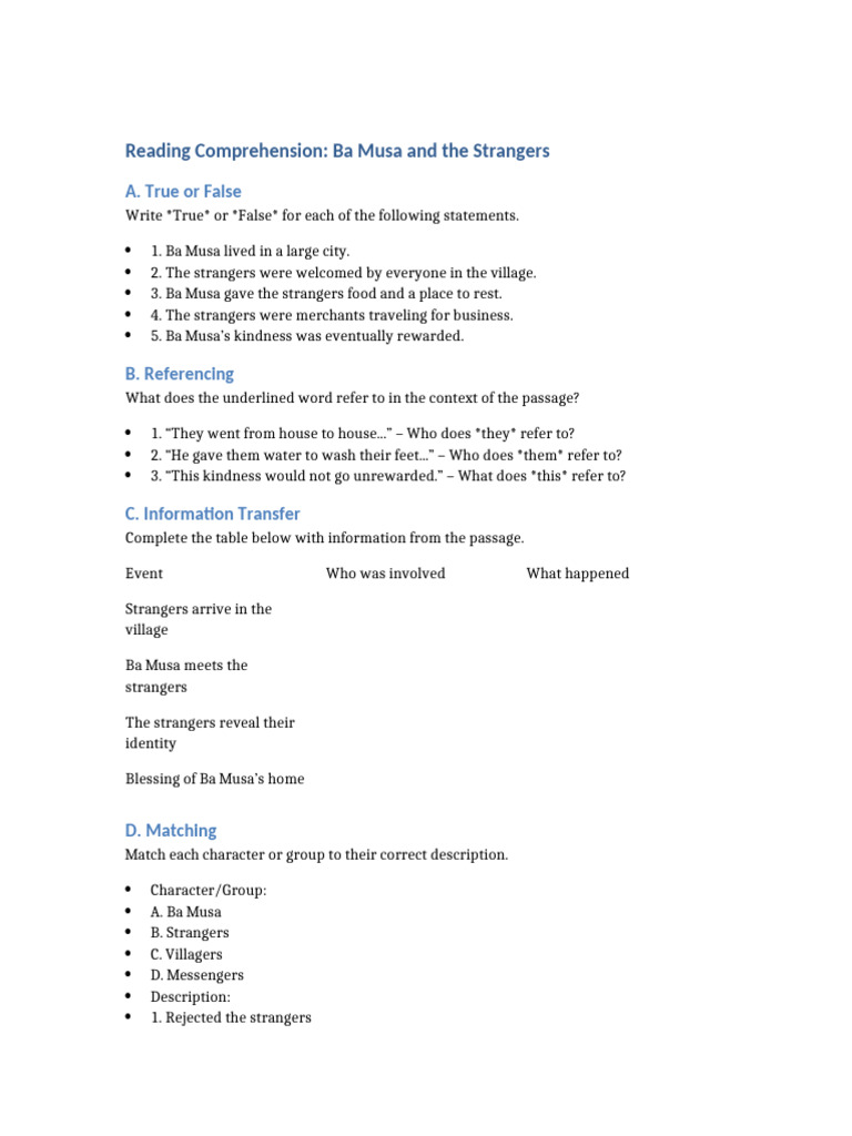 Ba Musa Comprehension Questions | PDF