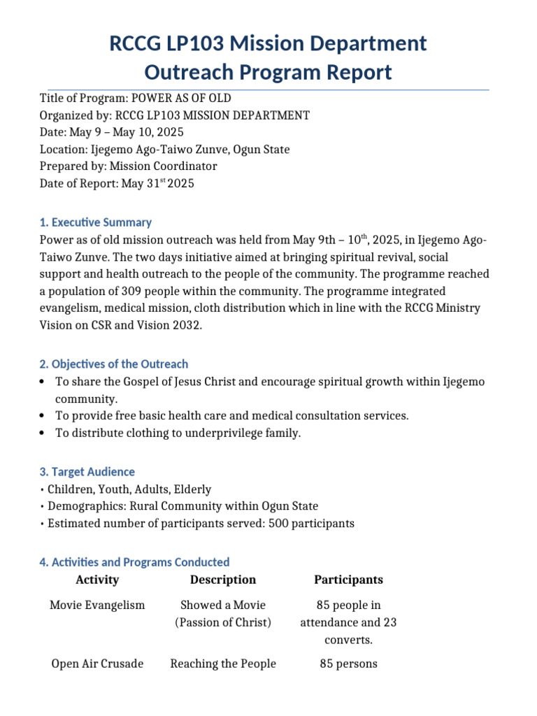 Zunve Mission Outreach Report 2025 | PDF
