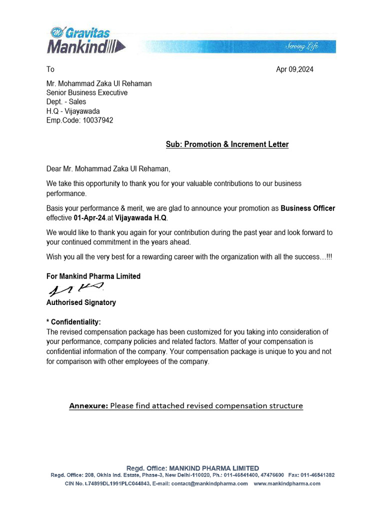 Promotion & Increment Letter - Apr'24 - FY 2023 - 2024. | PDF ...