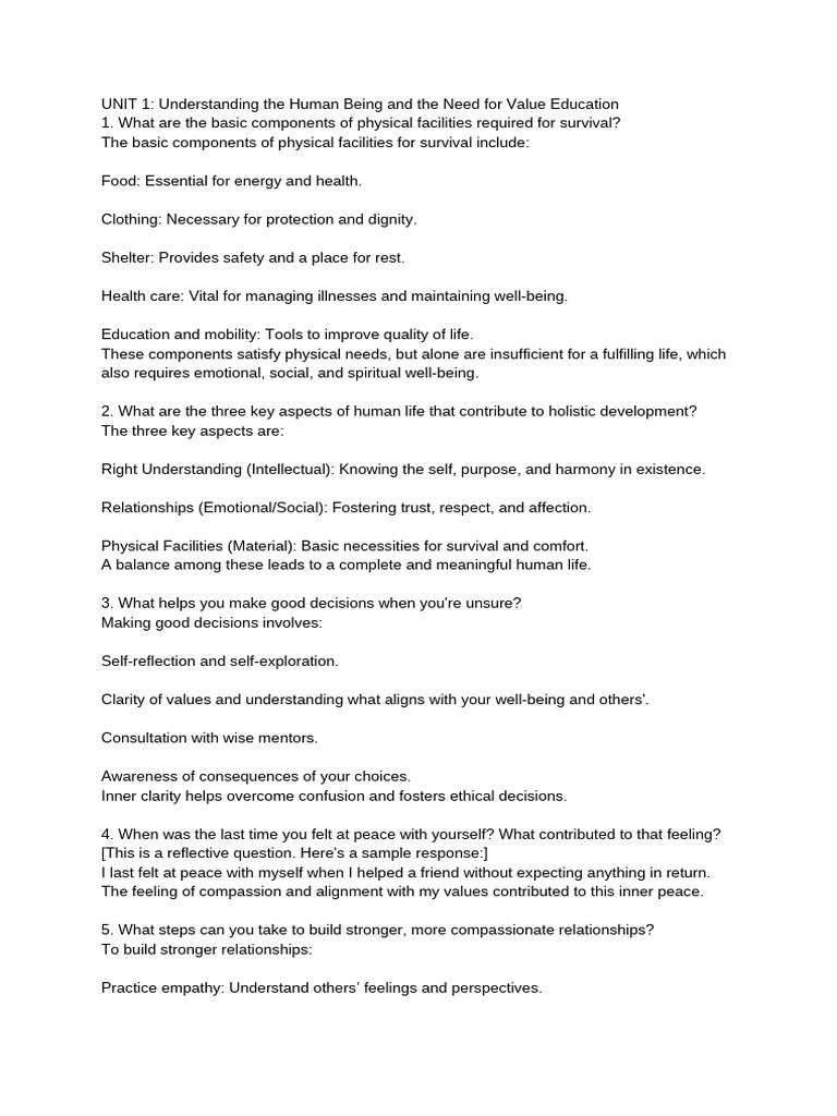 Universal Human Value Question Bank Answer (1) | PDF | Soil | Well Being