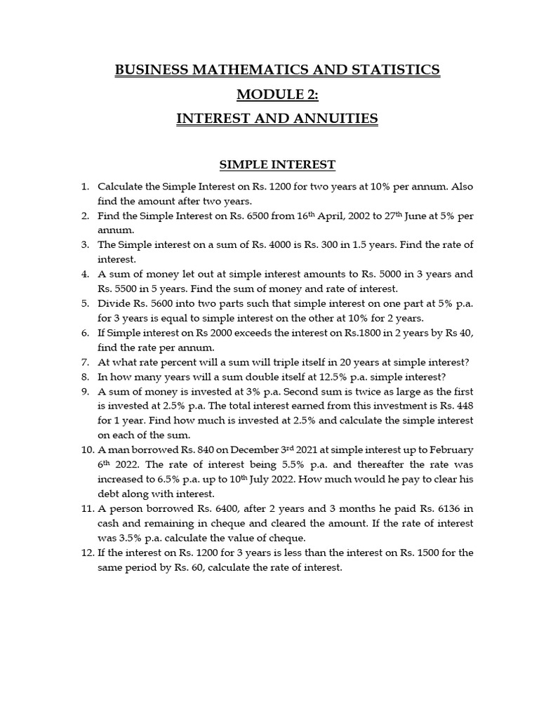 Business Mathematics: Interest & Annuities | PDF | Interest | Compound ...
