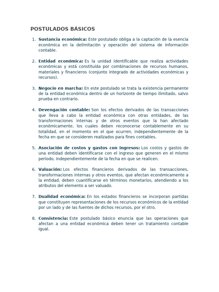Los 8 postulados básicos contables | PDF