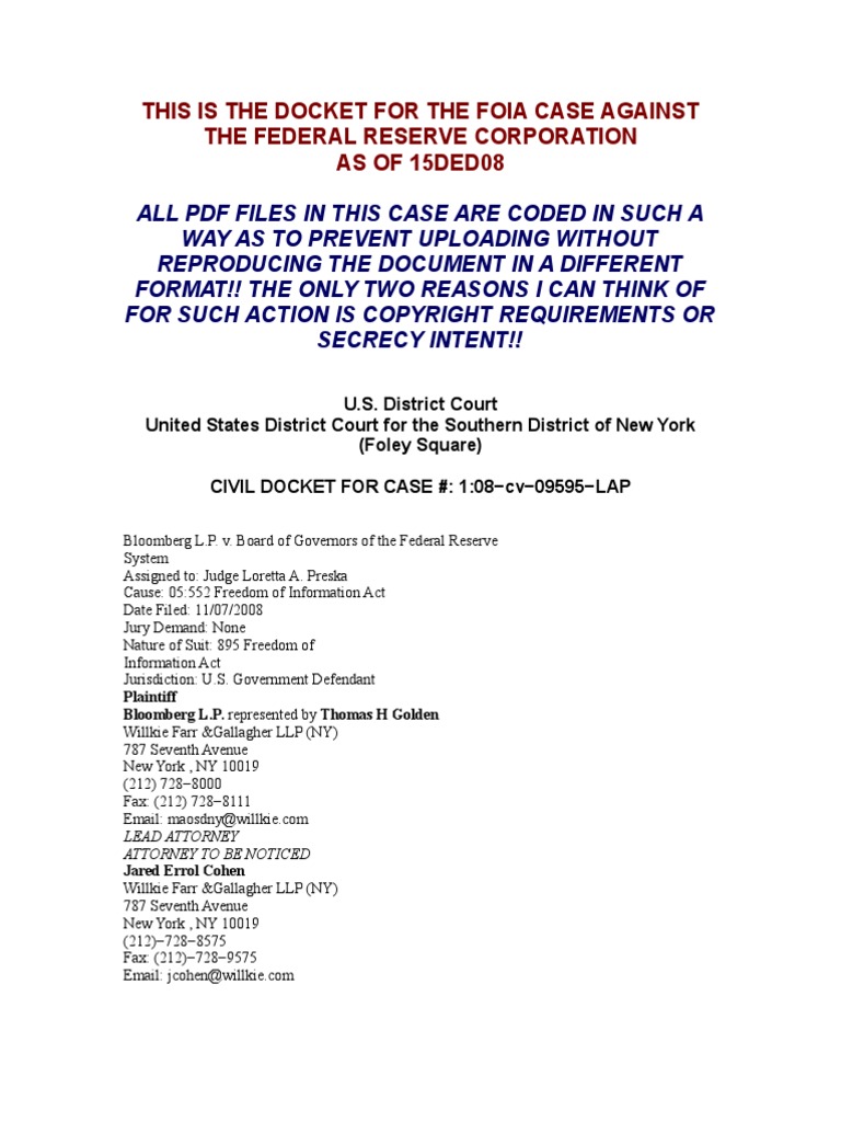 Fed Res Corp FOIA Request Docket 15dec08 | PDF | Freedom Of Information ...