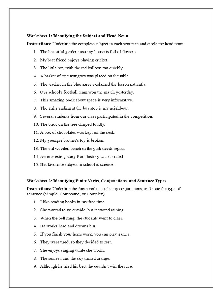 Exercises for Sentence Structure Skills | PDF | Subject (Grammar ...