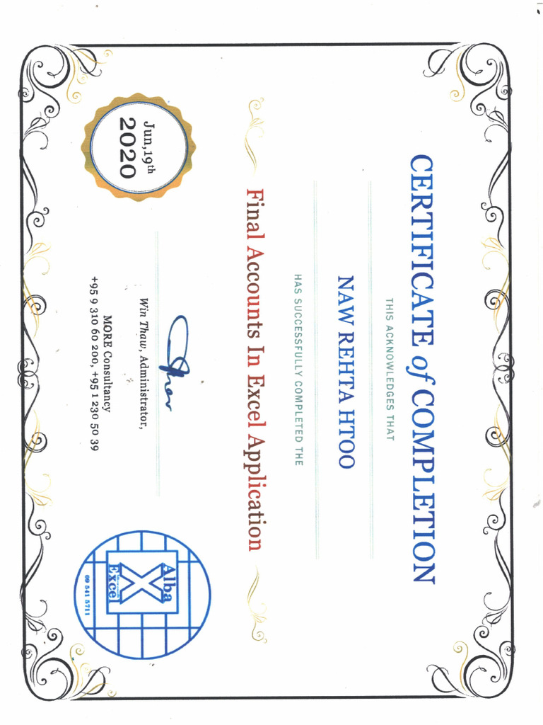 Certificate of Accounting Exel (June, 2020) | PDF