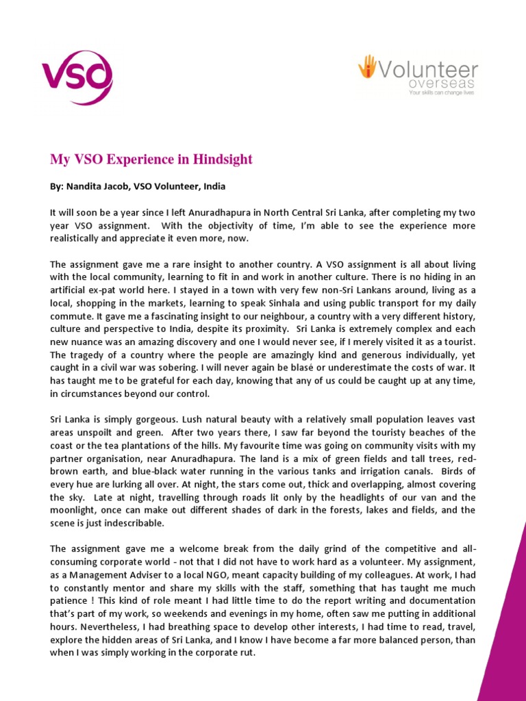 Reflecting on My VSO Experience in Sri Lanka | PDF | Learning