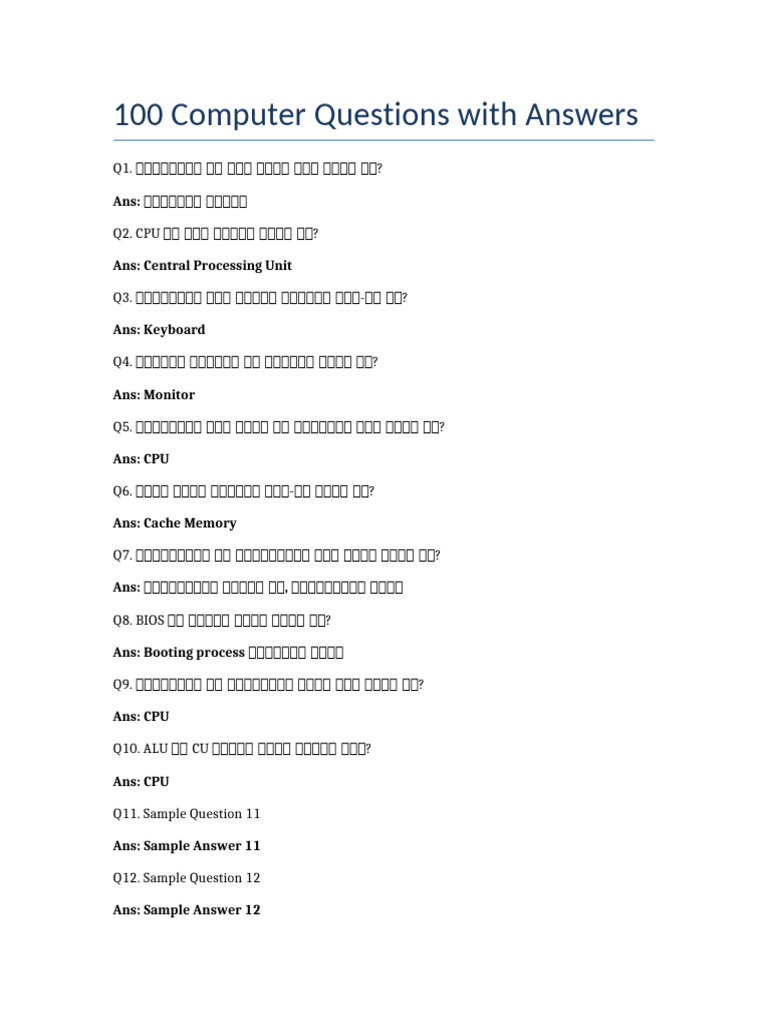 100 Computer Questions and Answers | PDF | Office Equipment ...
