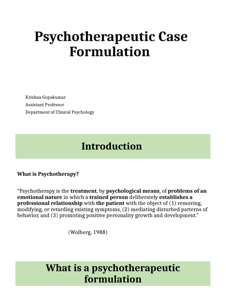 Psychotherapeutic Case Formulation | PDF | Psychotherapy | Therapy