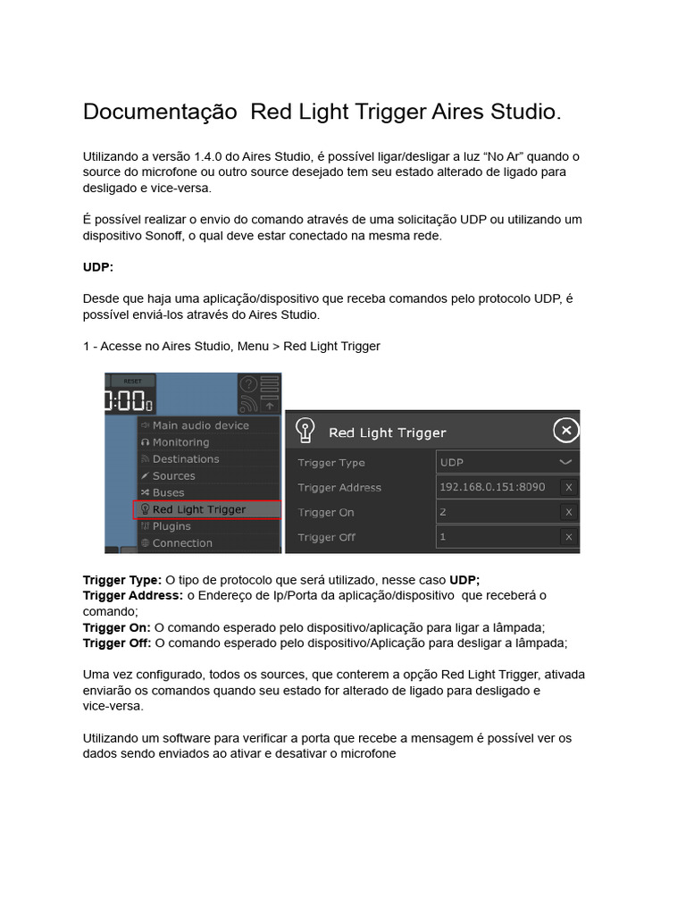 Documentação Red Light Trigger Aires Studio | PDF | Porta (rede de ...