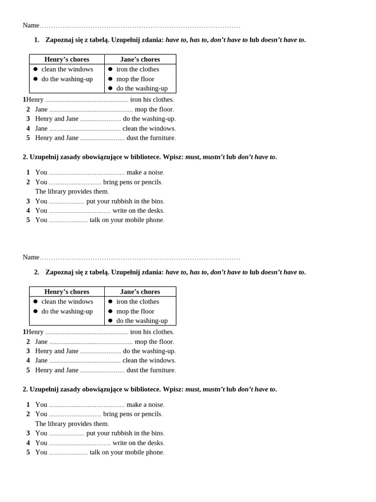 Chores and Library Rules Worksheet | PDF