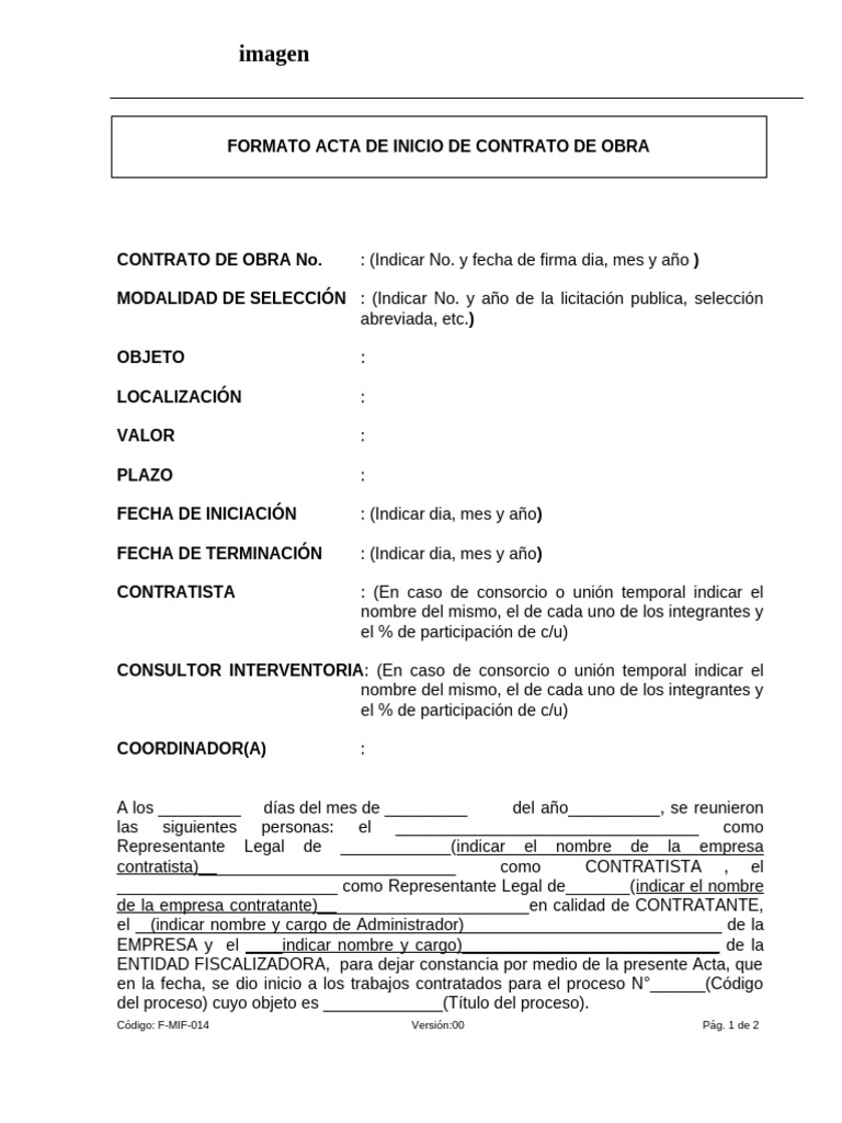 Formato Acta de Inicio de Obra | PDF