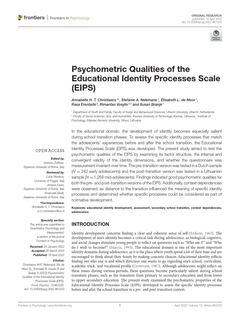 Psychometric Analysis of EIPS Scale | PDF | Identity (Social Science ...