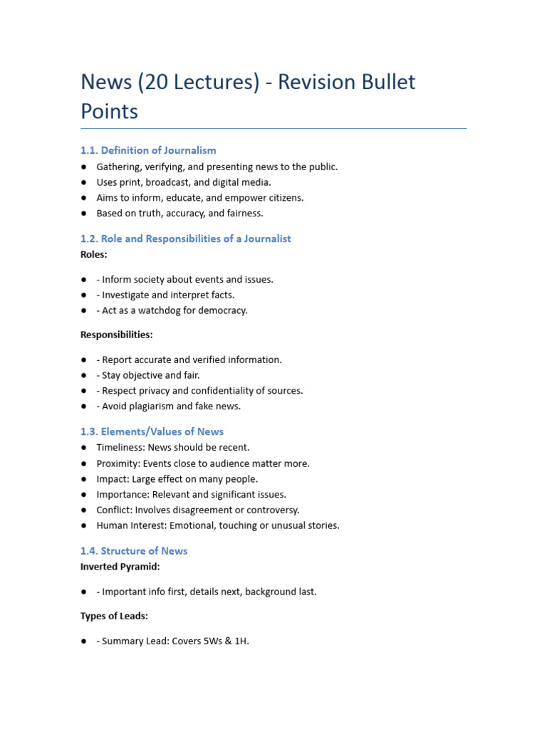 News Journalism Bullet Points Overview | PDF
