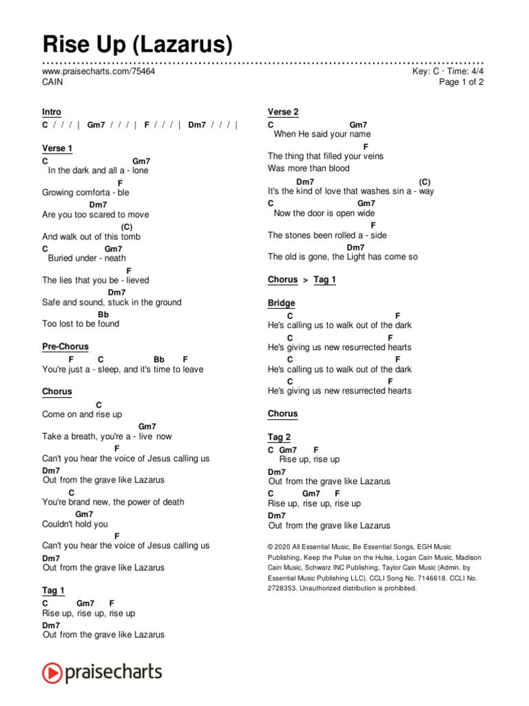 Rise Up (Lazarus) Chords & Lyrics | PDF | Song Structure | Musical Forms