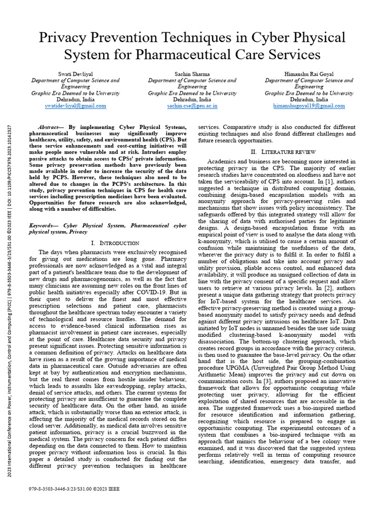 Privacy Techniques in Pharmaceutical CPS | PDF | Computer Security ...
