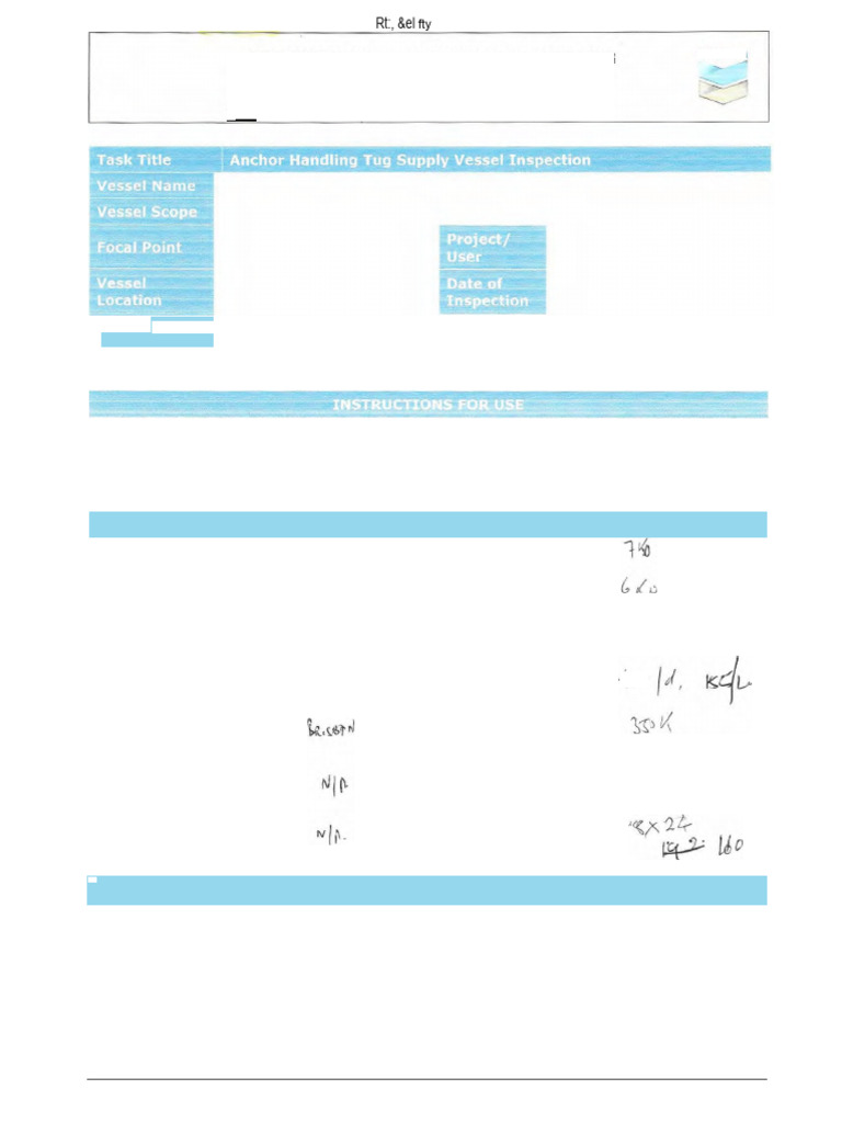 AHTS Vessel Inspection Checklist | PDF | Anchor | Watercraft