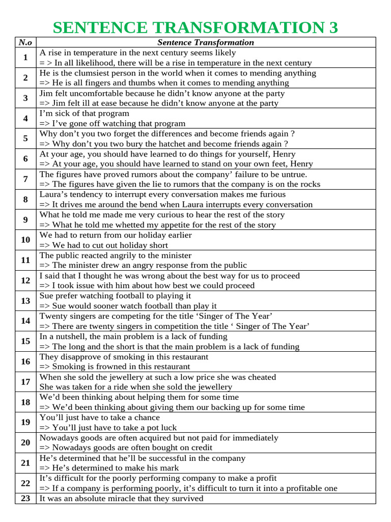 Sentence Transformation 3 | PDF