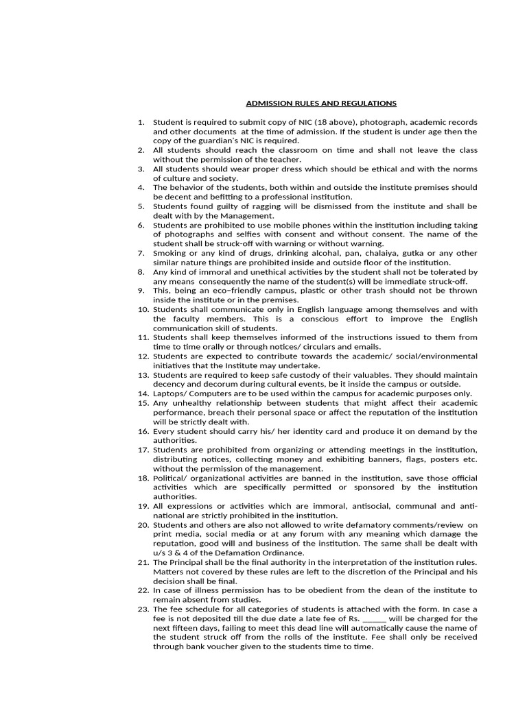 College Admission Rules and Conduct | PDF | Defamation